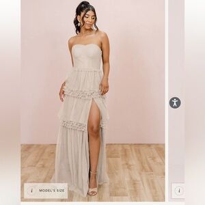 Revelry Adeline Tulle Dress - Champagne- Size 6 - Reg Maxi 46”WTH - Strapless